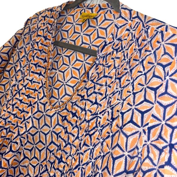 Roberta Roller Rabbit blue orange Indian Block Print Star Fruit tunic to… - Picture 6 of 7